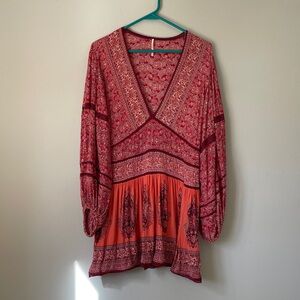 Free People Red and Orange Bohemian Blouse
